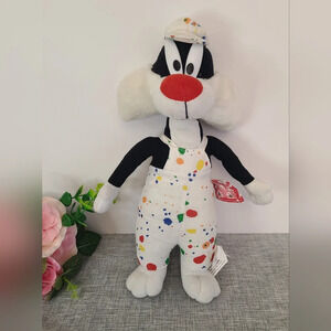Vintage 1998 Looney‎ Tunes Sylvester Cat Plush 13" Painter Overalls